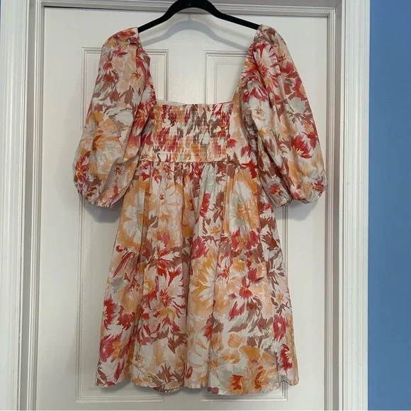 NWT Abercrombie & Fitch medium tall Emerson Poplin floral puff sleeve mini dress - Picture 9 of 9